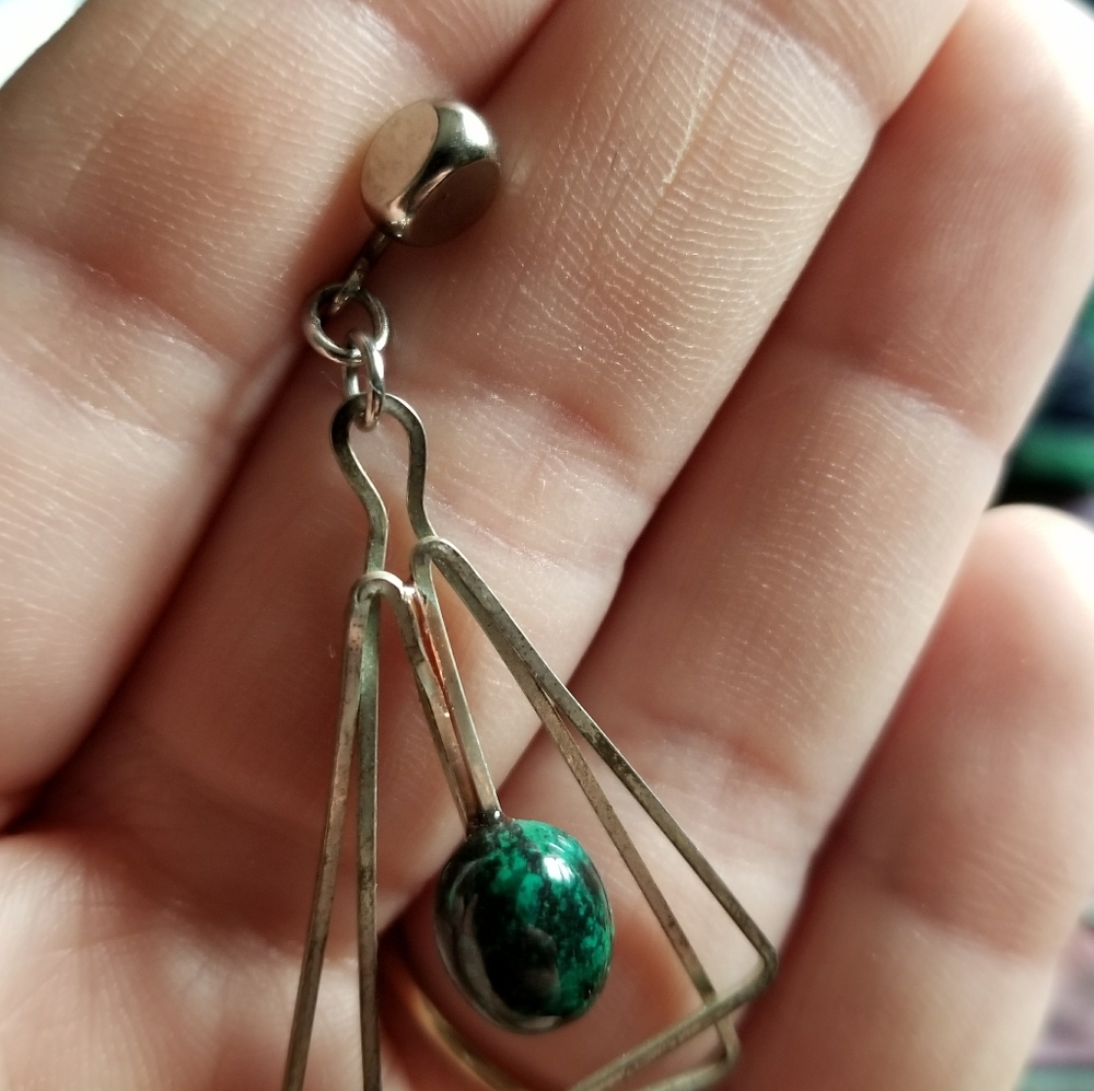 Vintage Chrysoccola set earrings pendant silver tone gemstone green - Picture 4 of 8